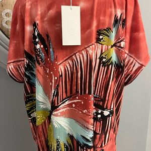 35- NWT  Coral and Black Floral Women's Blouse